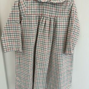 Little EnglishGirls Plaid Long Sleeve Dress in Cream with Red & Green Windowpane